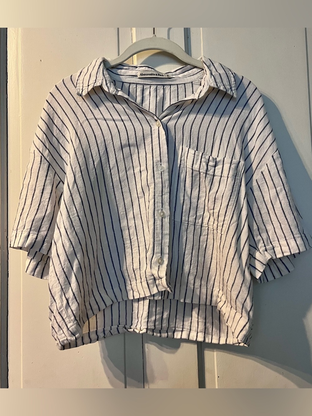 Abercrombie & Fitch Striped Linen Short Sleeve Blouse 🤍🩵 🐠 ☀️